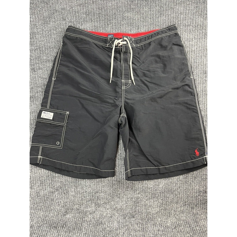POLO RALPH LAUREN Men's Swim Trunks Shorts Black w/ Red Pony Size XL